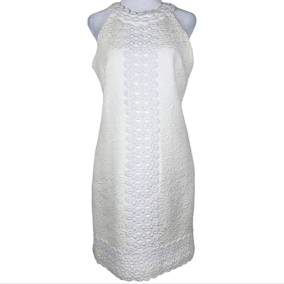 MICHAEL Michael Kors | Dresses | Michael By Michael Kors White Halter Neck Lace  Shift Dress | Poshmark